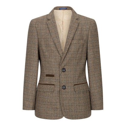 Boys 3 Piece Brown Tweed Check Vintage Retro Suit