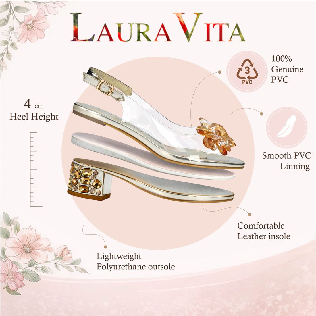 Laura Vita Women’s Mily-22 Clear Golden Slip-On Cinderella Heel Sandals