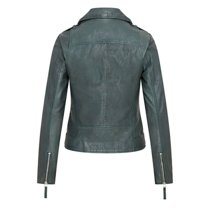 Womens Green Biker Leather Jacket - Wembley