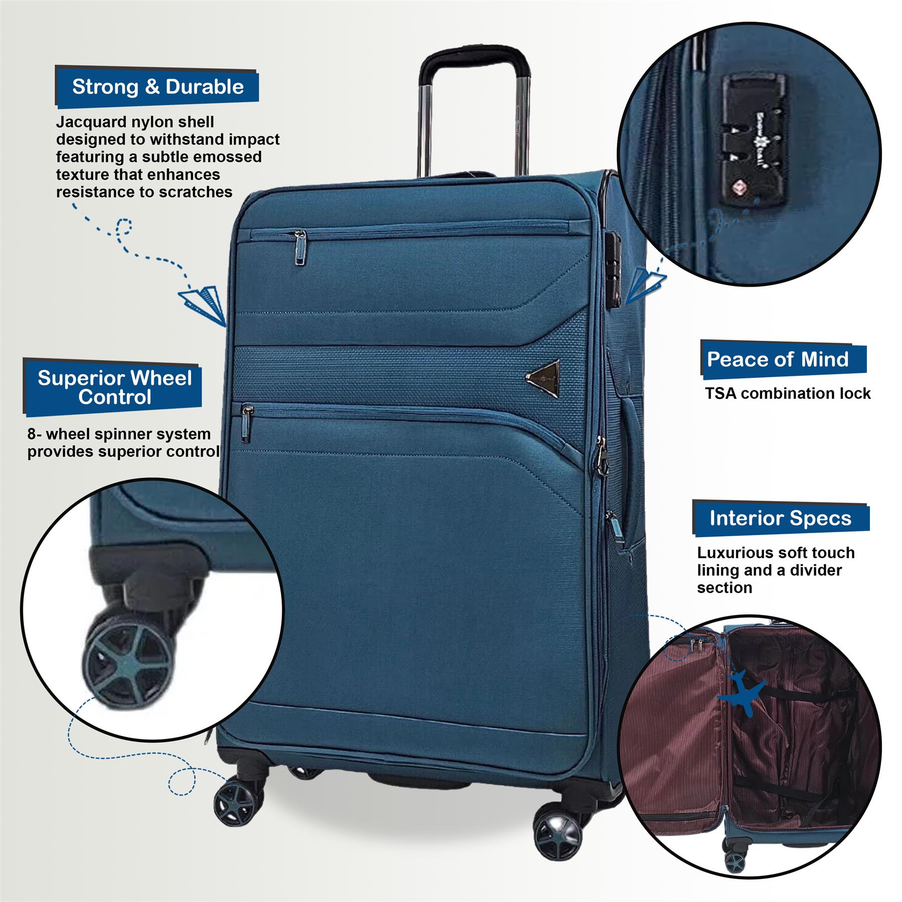 Clayton Set of 4 Soft Shell Suitcase in Teal