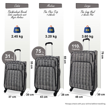 Ashville Set of 3 Soft Shell Suitcase in Stripe