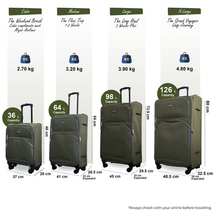 Gosford Set of 4 Soft Shell Suitcase in Green
