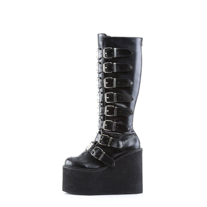 Demonia Swing 815 Black Vegan Knee-High Platform Boots