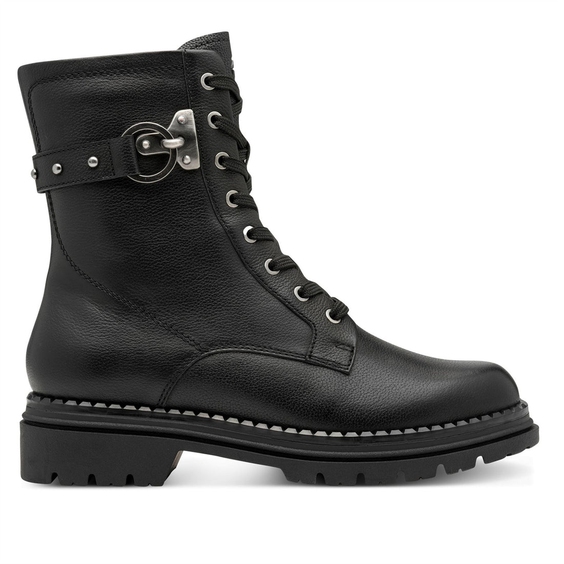 Tamaris Womens Fashion Black Leather Lace-Up Zip Combat Ankle Boots