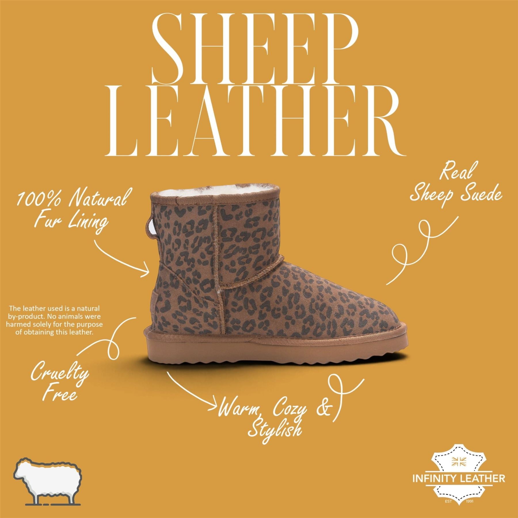 Women’s Leopard Print Genuine Sheepskin Real Fur Winter Ankle Boots - Frost