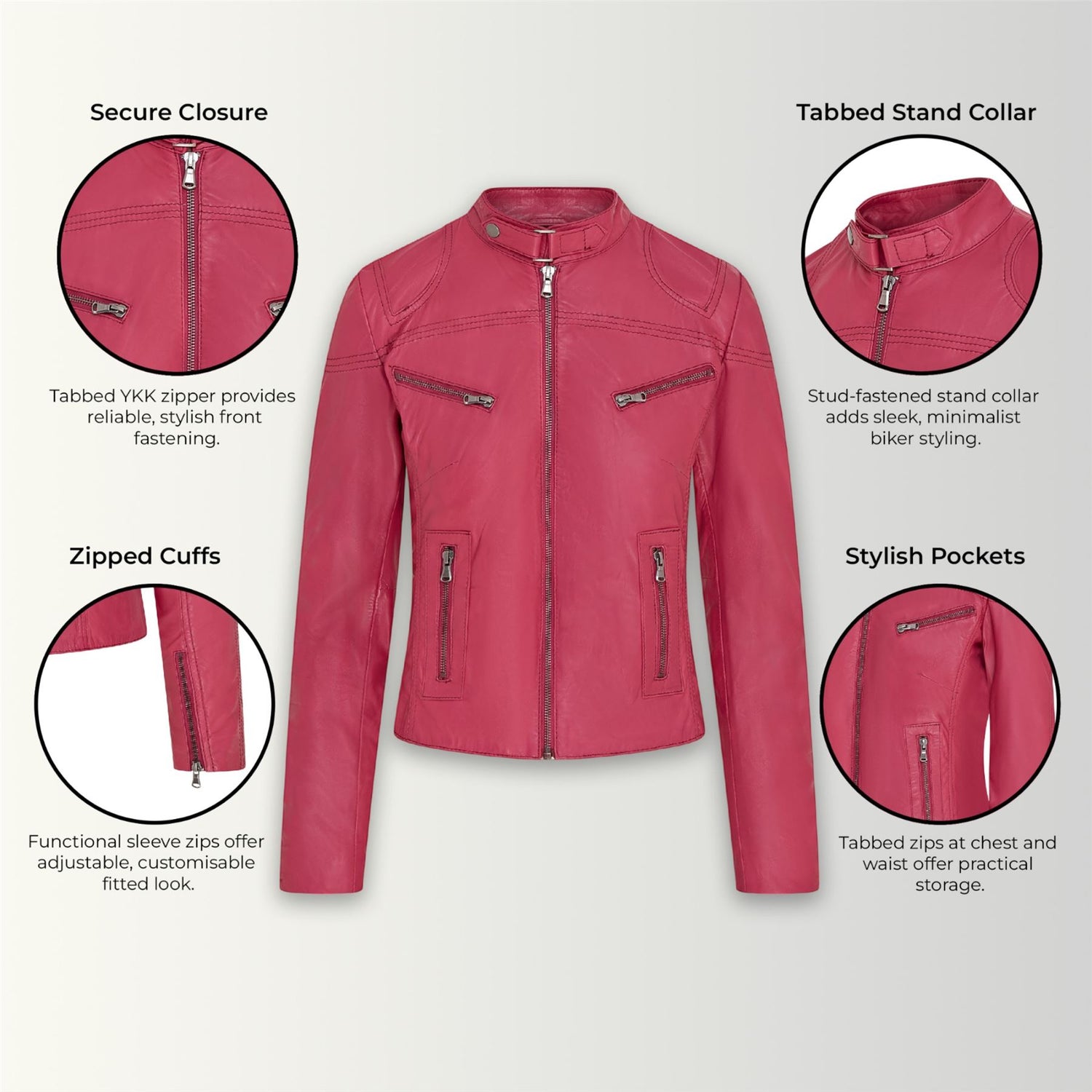 Womens Slim-Fit Leather Biker Jacket-Maldon