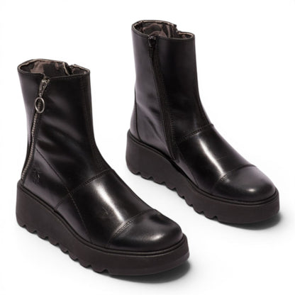 Fly London Women’s Black Leather Zip-up Platform Ankle Boots - TARP553FLY