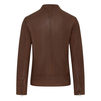 Mens Leather Stand Collar Cafe Racer Biker Jacket - E184
