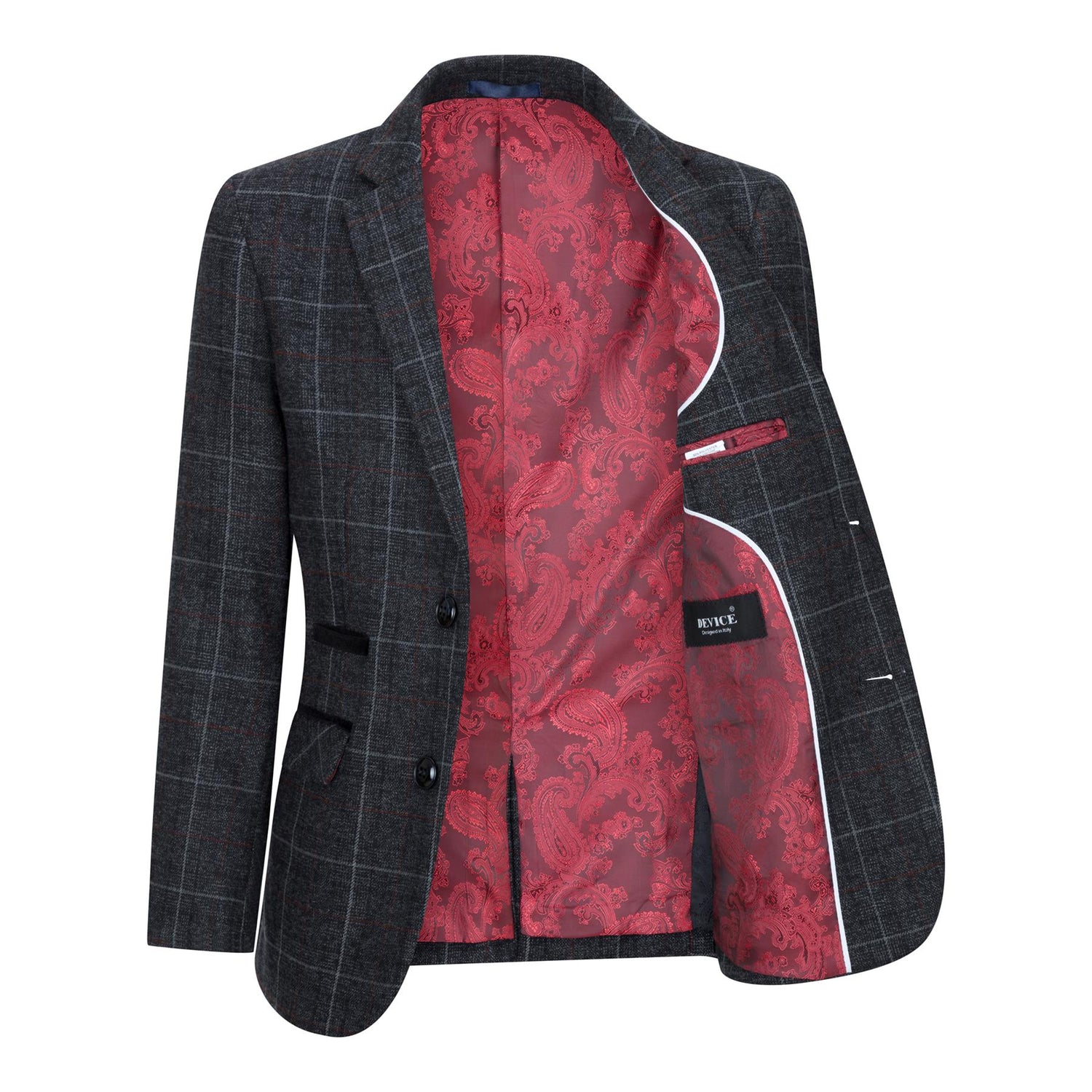 Boys 3 Piece Charcoal Grey Tweed Check Vintage Retro Suit