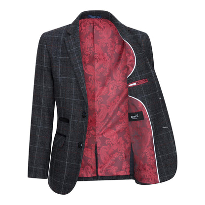 Boys 3 Piece Charcoal Grey Tweed Check Vintage Retro Suit