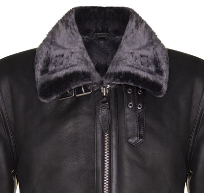 Mens B3 Black Leather Sheepskin Jacket-Hornsey - Upperclass Fashions 