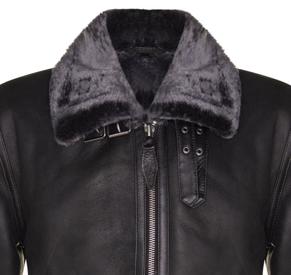 Mens B3 Black Leather Sheepskin Jacket-Hornsey