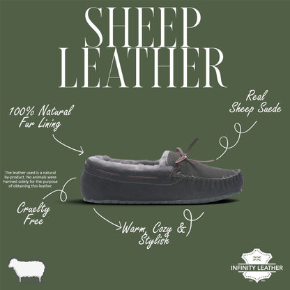 Men’s Olive Green Genuine Sheepskin Moccasin Winter Slippers - Flint