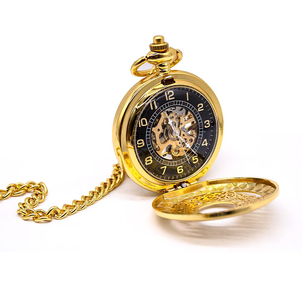 Antique Brass Alloy Skeleton Half Hunter Pocket Watch