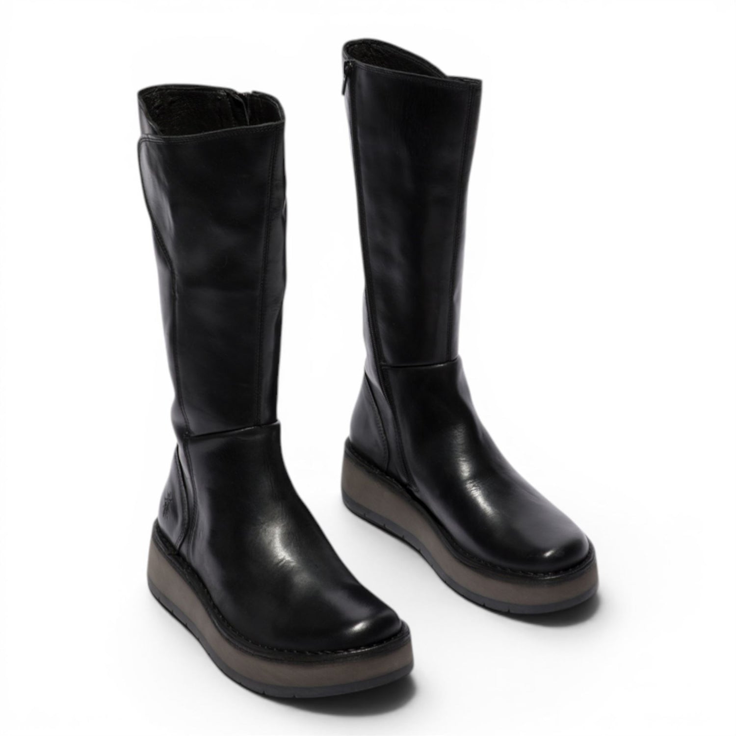 Fly London Womens Black Leather High Pull On Long Boots - RHEA042