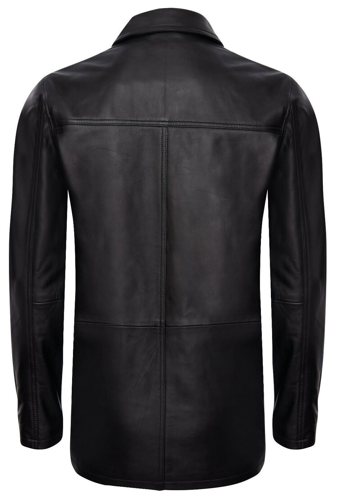 Mens Mid-Length Black Leather Safari Jacket-Fareham