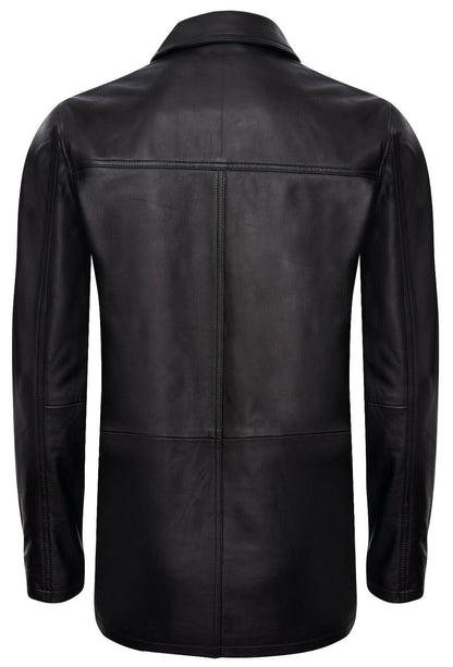 Mens Mid-Length Black Leather Safari Jacket-Fareham