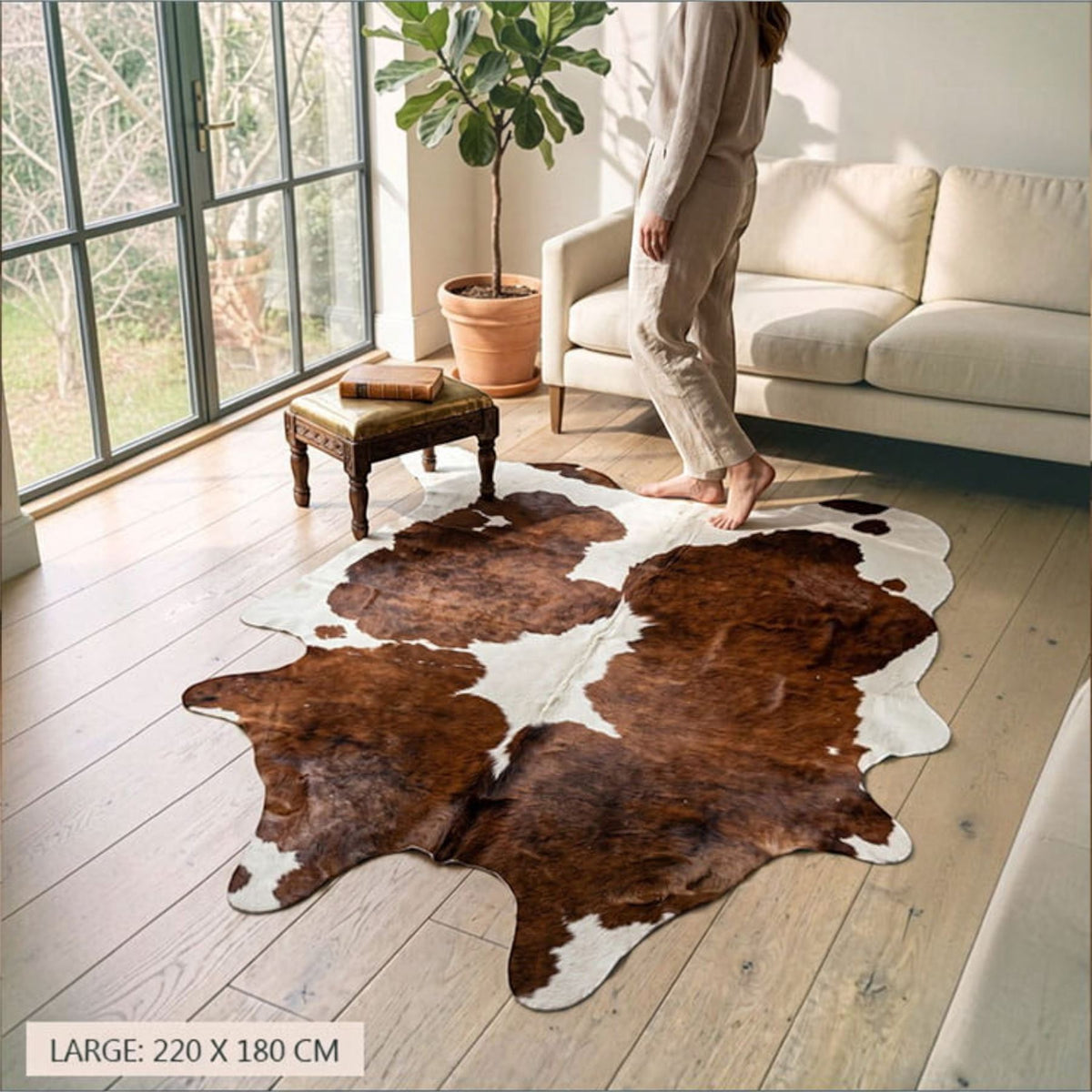 Natural Cow Leather Brown White Cowhide Hairon Rug