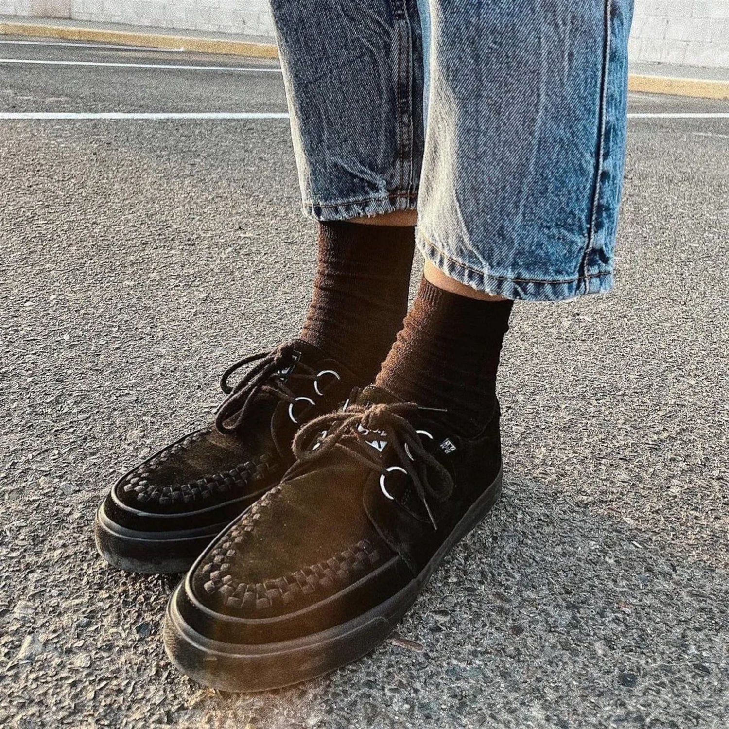 TUK Pointed Creeper Sneaker Black Suede Platform Shoes - A9178