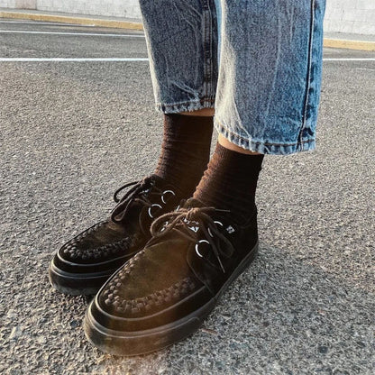 TUK Pointed Creeper Sneaker Black Suede Platform Shoes - A9178