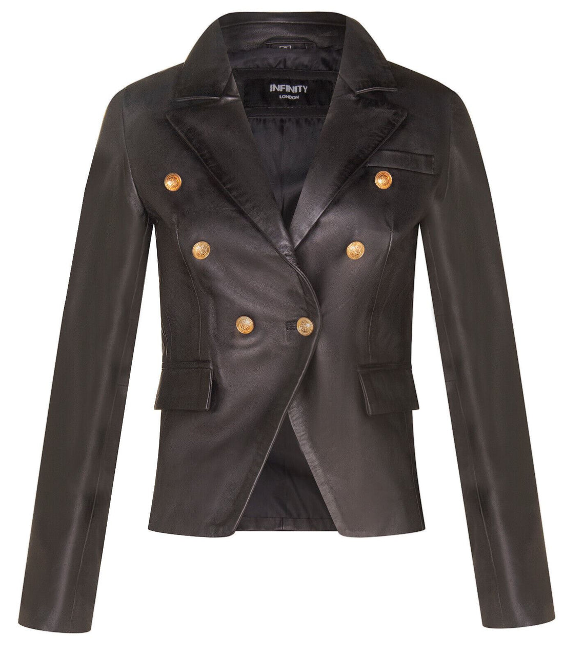 Womens Classic Leather Military Blazer Jacket-Newent