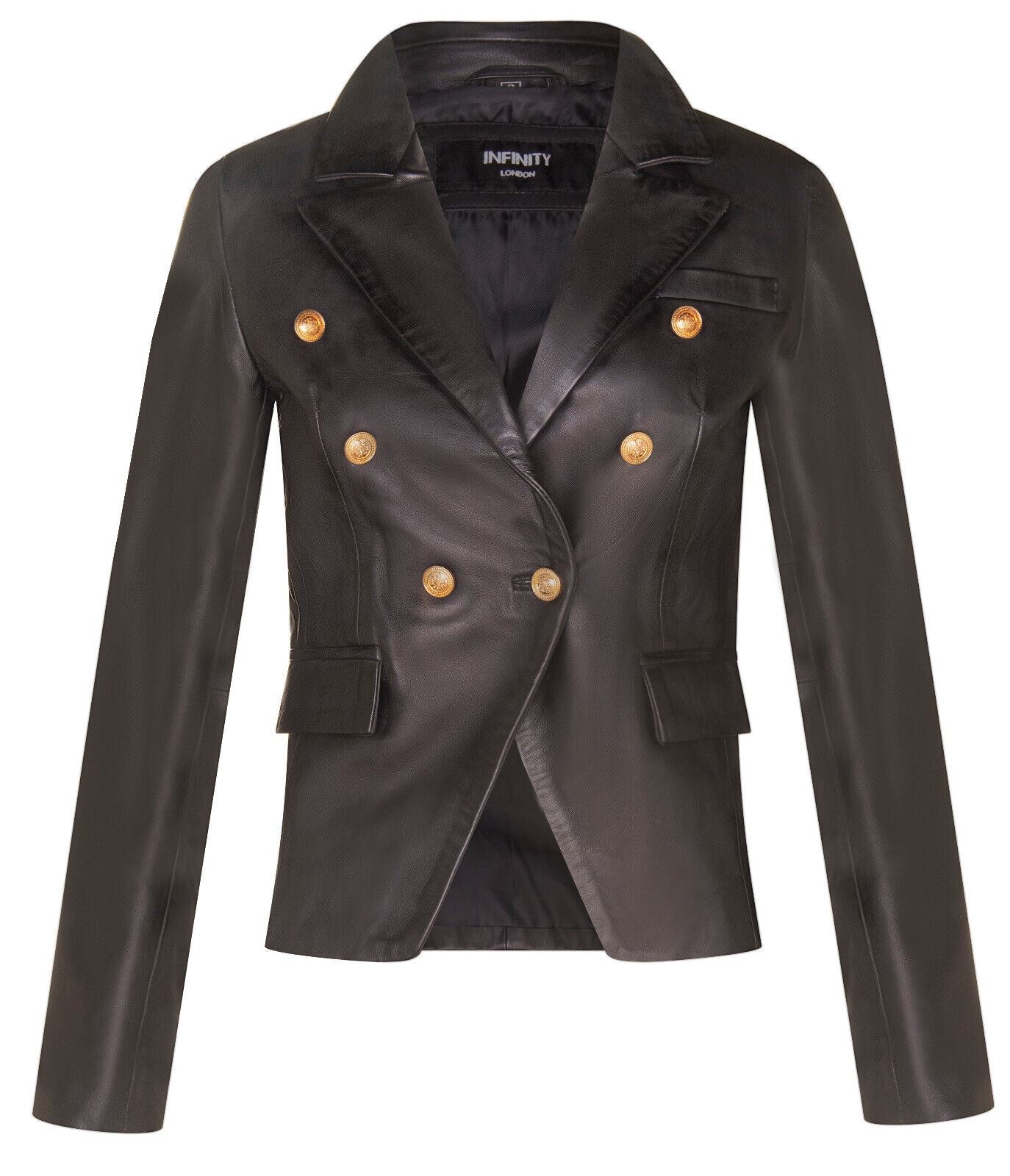 Womens Classic Leather Military Blazer Jacket-Newent