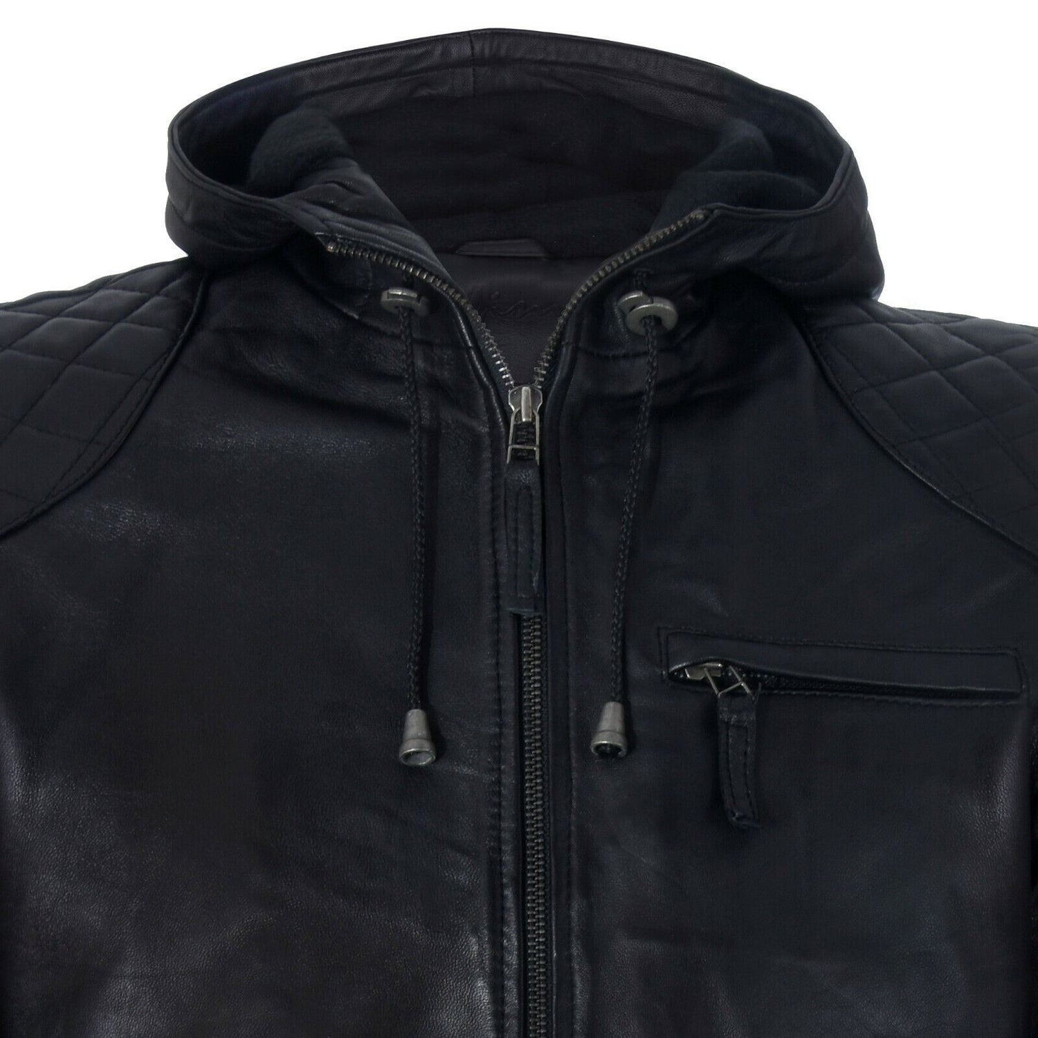 Mens Classic Hooded Leather Bomber Jacket-Chorleywood - Upperclass Fashions 