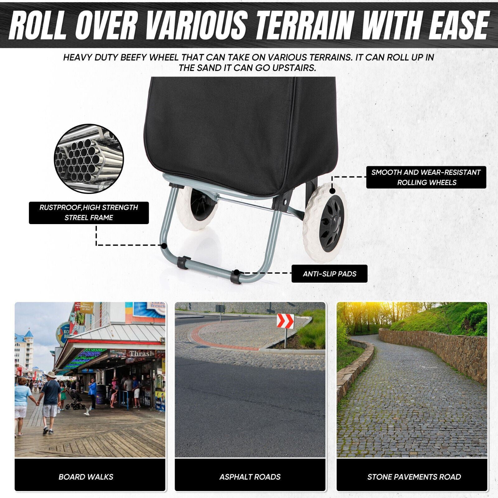 40L Lightweight Shopping Trolley Wheeled Folding Durable Cart Strong Bag Grocery