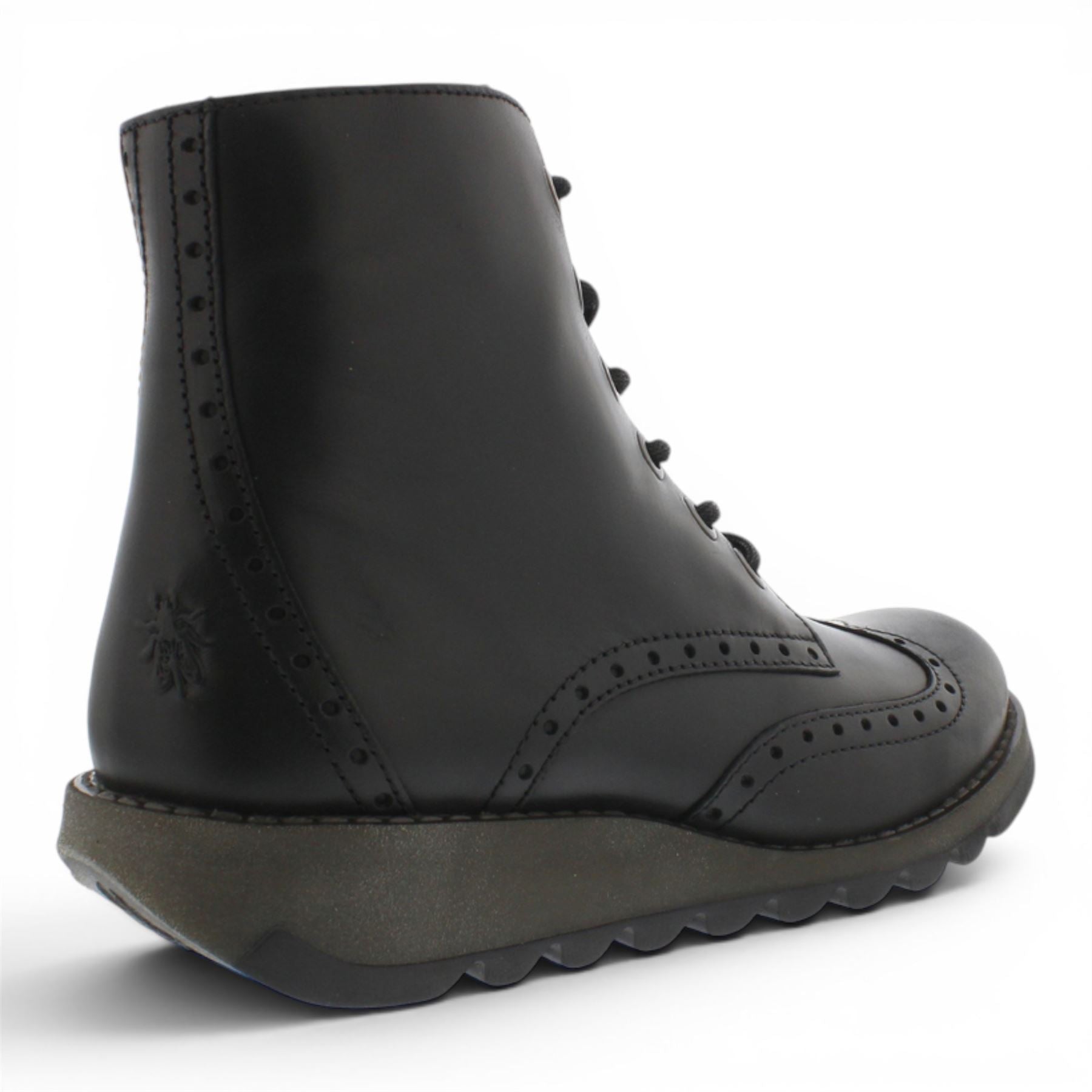 Fly London Women’s Black Leather Lace-Up Ankle Boots- SARL069