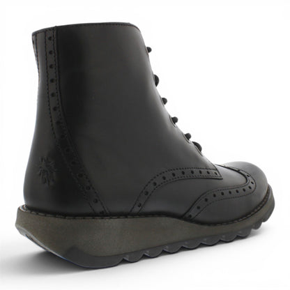 Fly London Women’s Black Leather Lace-Up Ankle Boots- SARL069