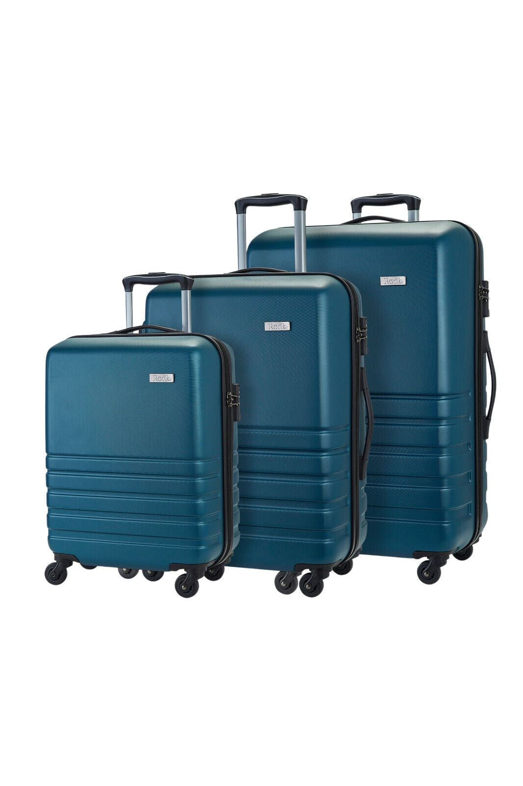 Hard Shell Teal Blue Suitcase Set 4 Wheel Cabin Luggage Trolley Travel Bag