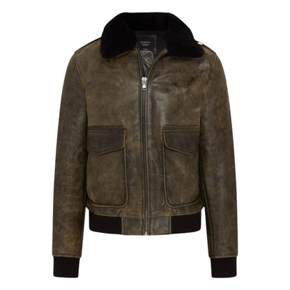 Mens Leather Aviator Bomber Jacket - Lunar