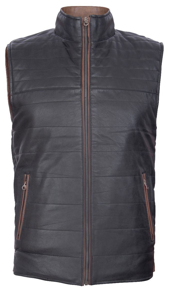 Mens Dual-sided Black and Brown Leather Gilet-Grassington