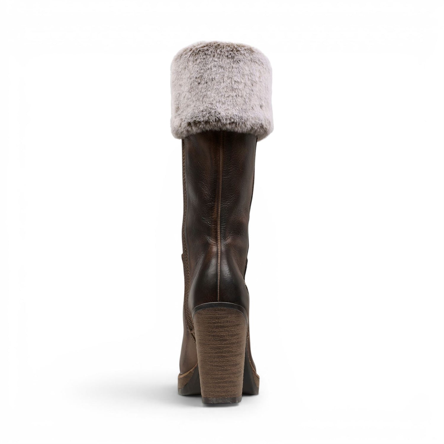 Windsorsmith Womens Mid Calf Brown Leather High Heel Fur Boots - Lovestruck