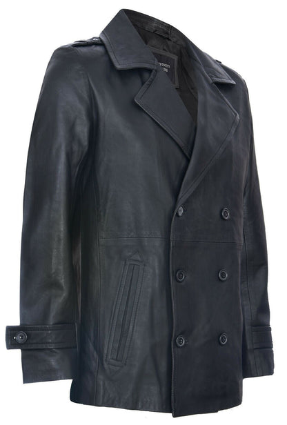 Mens Mid-Length Leather Peacoat-Epworth