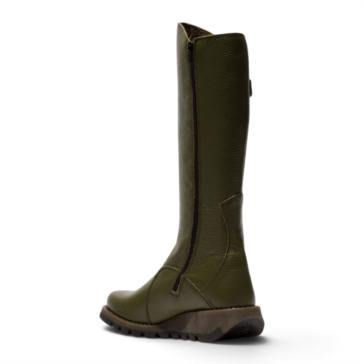 Fly London Womens Military Green Leather Wedge Heel Knee High Long Boots - MOL2