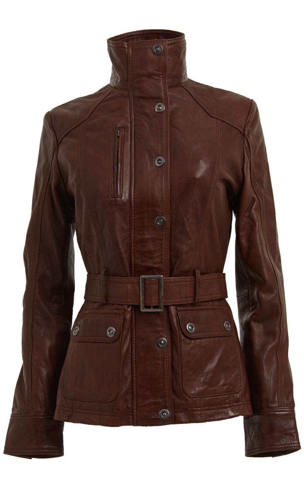 Womens Leather Military-Inspired Biker Jacket-Middleton
