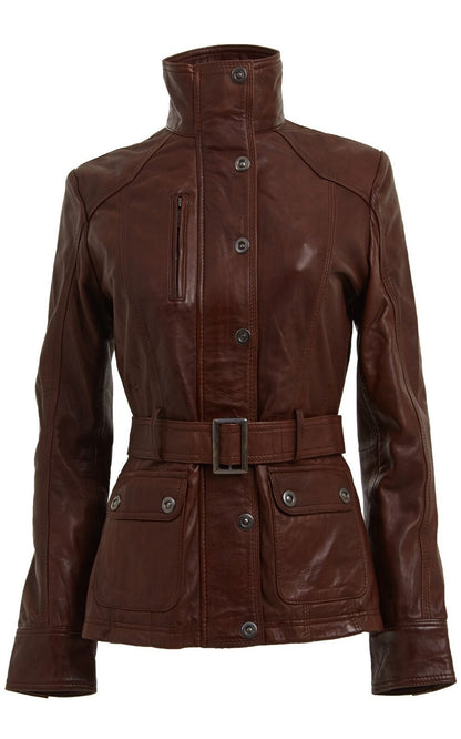 Womens Leather Military-Inspired Biker Jacket-Middleton