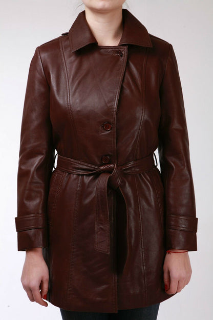 Womens 3/4 Length Tie Belt Trench Coat-Oldbury