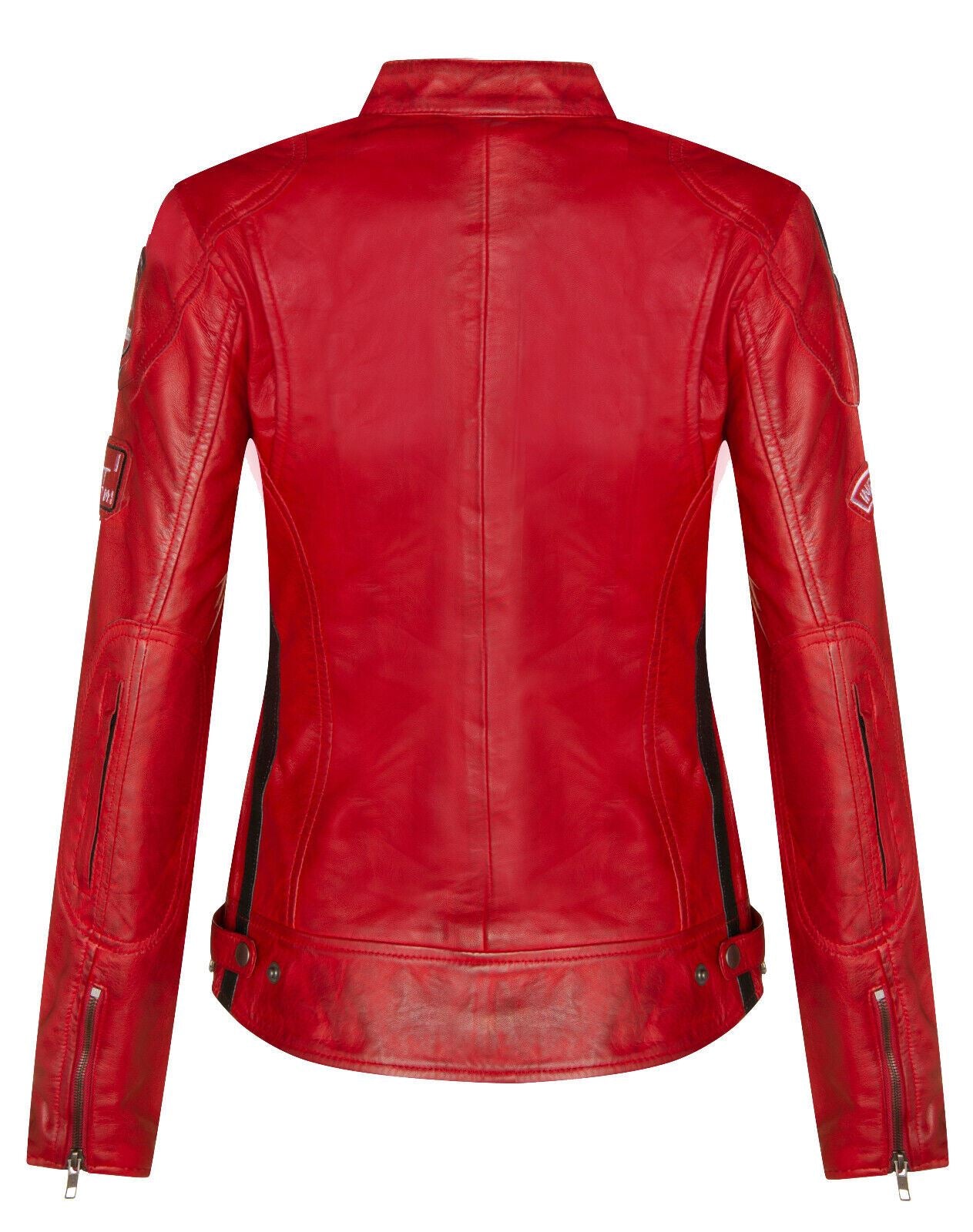 Womens Biker Racing Badges Leather Jacket-Eastleigh – Upperclass