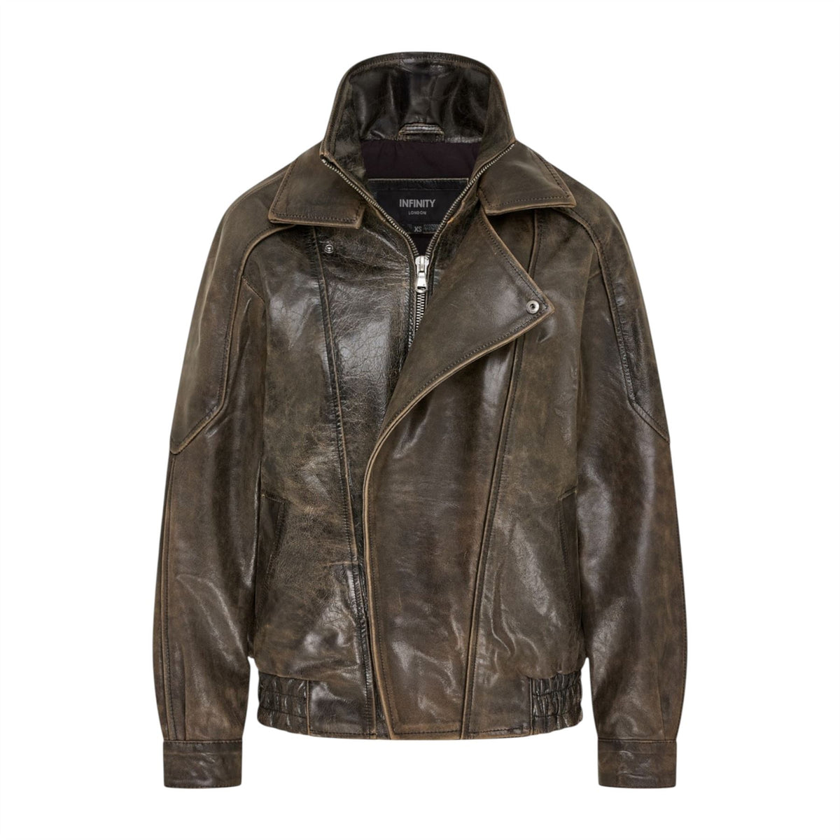 Womens Leather Biker Blouson Oversized Jacket - Big Bomber