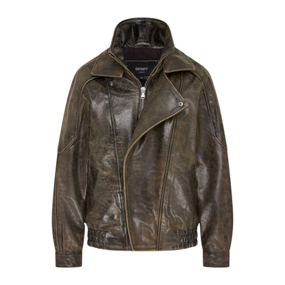 Womens Leather Biker Blouson Oversized Jacket - Big Bomber
