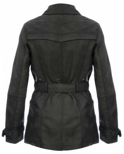Womens Mid Length Leather Trench Coat -Oakham