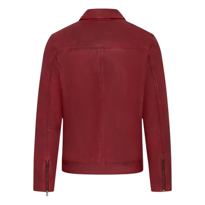 Mens Leather Harrington Collar Biker Jacket - Alpha