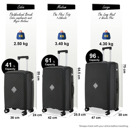 Courtenay Set of 3 Hard Shell Suitcase in Black