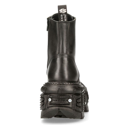 New Rock Unisex Black Leather Combat Platform Boots- TANK083-C1 - Upperclass Fashions 