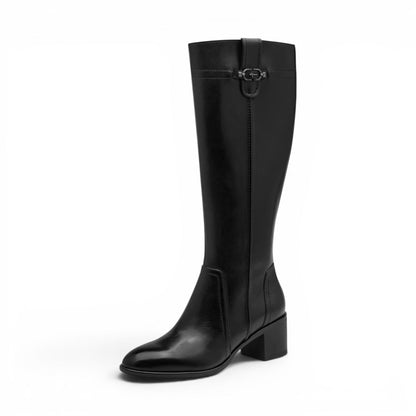 Tamaris Women’s Black Leather Riding Knee-High Heel Long Boots - 25576-47