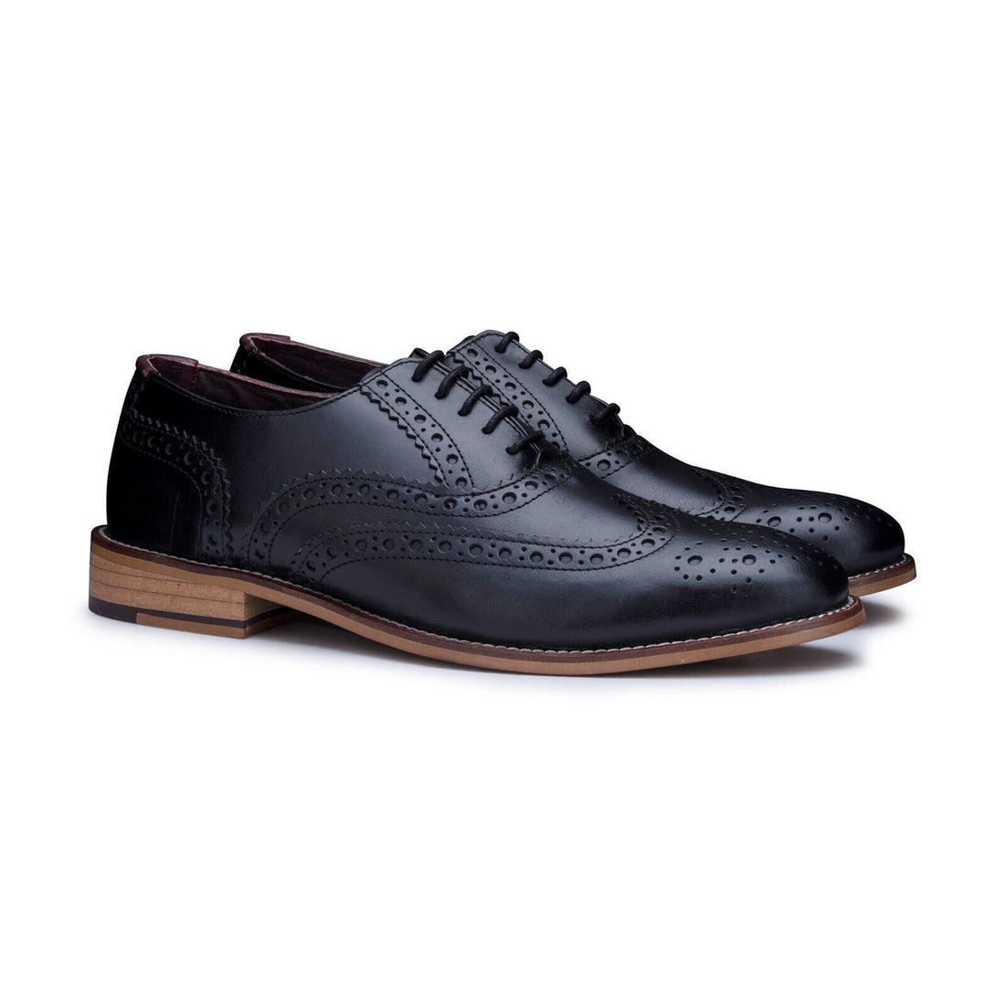 Mens Classic Oxford Black Leather Gatsby Brogue Shoes