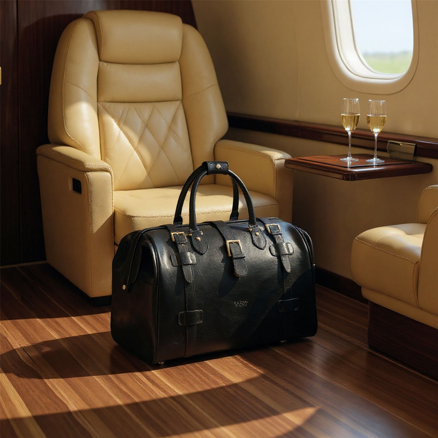 Genuine Leather Black Duffle Holdall Vintage Travel Gym Bag - Windsor
