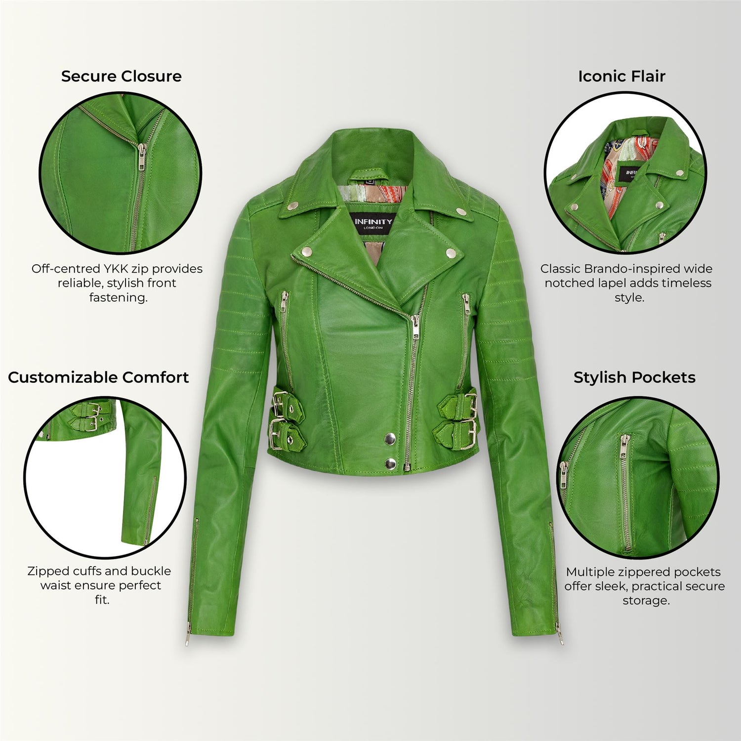 Womens Brando Cropped Leather Jacket-Longtown